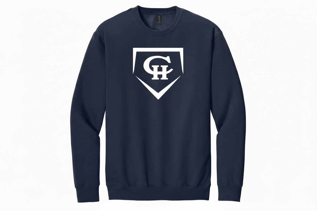 Navy crewneck sweatshirt with larger CH Baseball Diamond logo