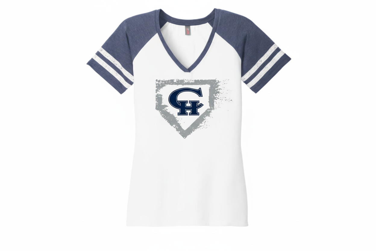 White and navy raglan shirt with CH logo