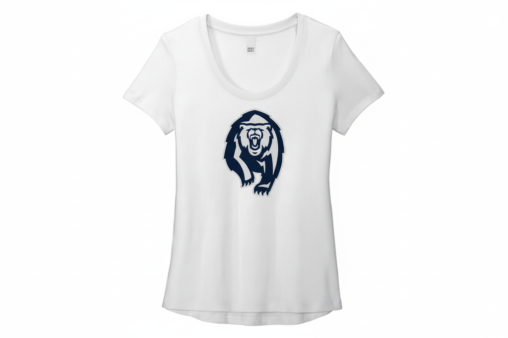 White scoop neck tee with CH Grizzly logo